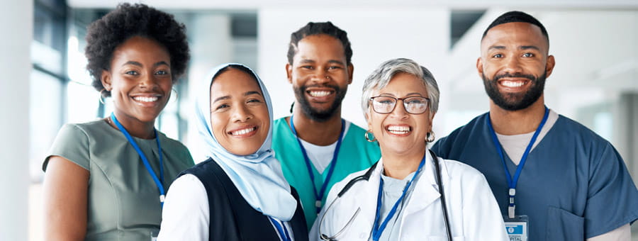 Group of medical staff of different ages.