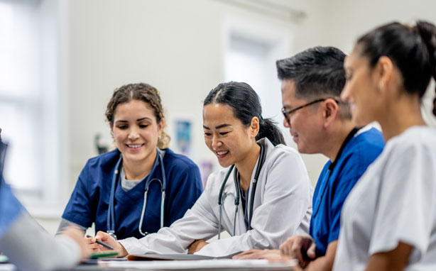 Respiratory therapy cohort program students in group discussion.