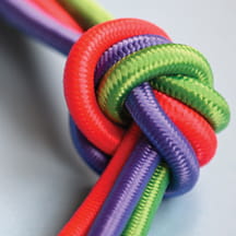 Set of 3 colorful ropes tied together.