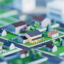 neighborhood, homes with city in the background